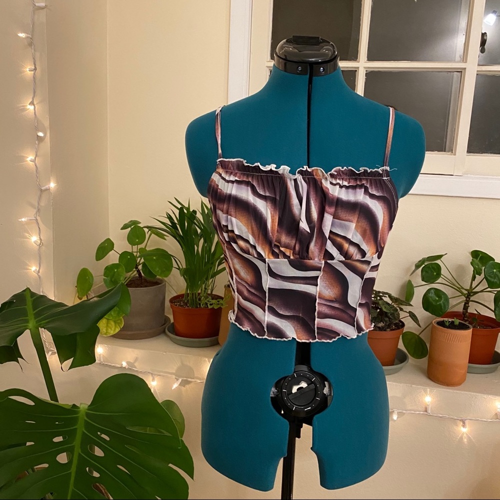 Funky abstract pattern sheer bustier top